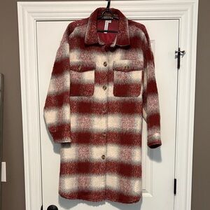 Plaid Burgundy and Cream Women's Coat